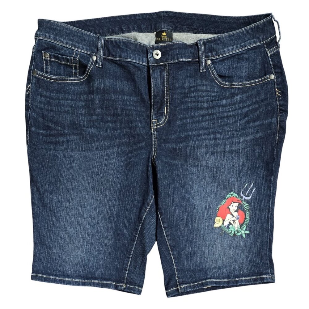 torrid Dark Blue Denim Jean Shorts with Ariel Embroidery